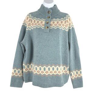 Woolovers Button Neck Nordic Fair Isle Sweater Womens Medium Lambswool FS-1397